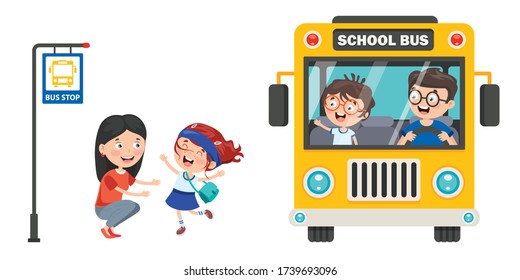 Happy Children And School Bus