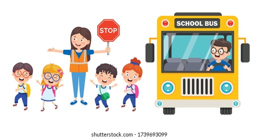 Happy Children And School Bus