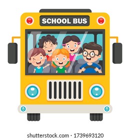 Happy Children And School Bus