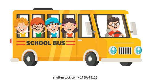 Happy Children School Bus Stock Vector (Royalty Free) 1739693126 ...