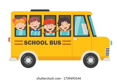 Children Ride Yellow School Bus On Stock Vector (Royalty Free) 1630833166