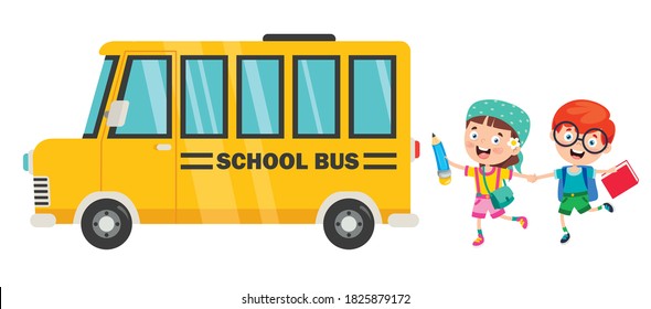 Happy Children And School Bus