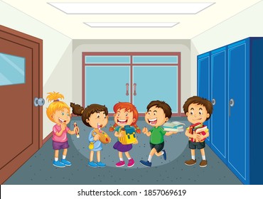 Happy Children School Hallway Illustration Stock Vector (royalty Free 