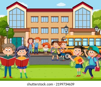 Happy children at school illustration