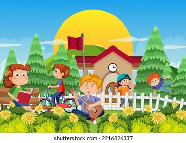 Happy children at school illustration