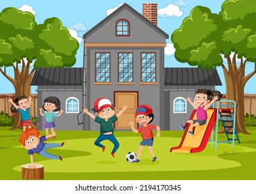 Happy children at school playground illustration