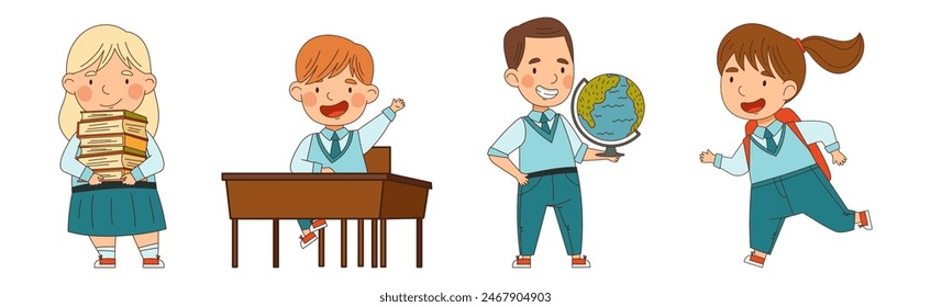 Happy Children in School Uniform in Class Vector Set