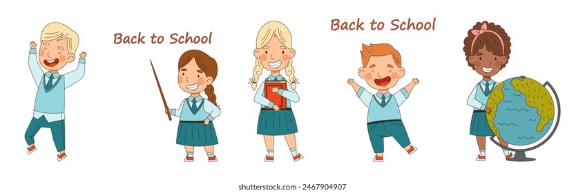 Happy Children in School Uniform in Class Vector Set