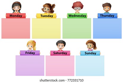 Happy children and seven days of the week illustration