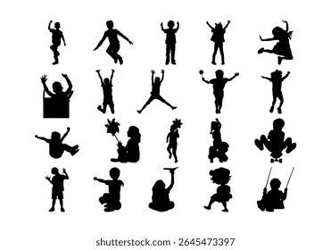 Happy Children Silhouette Element Set
