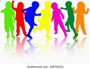 Happy children silhouettes - Shutterstock ID 209732314