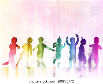 Happy children silhouettes with background