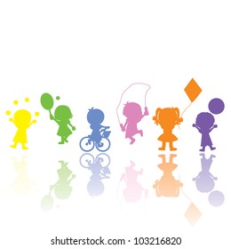 happy children silhouettes background for activity and learning