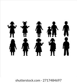 Happy children silhouettes jumping and dancing together, playful kids activity, childhood joy, education concept, isolated vector illustration. Kids jumping silhouettes isolated on white background, Vector. Joyful jumping children silhouettes isolated on white background, Vector.
