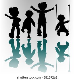 happy children silhouettes, vector art illustration; more silhouettes and drawings in my gallery