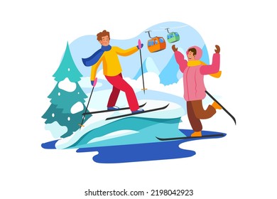 Happy children skiing Illustration concept on white background