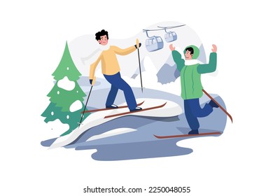 Happy Children Skiing Illustration concept on white background