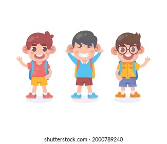 Happy children standing back to school