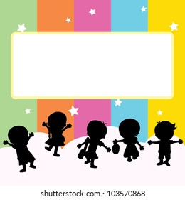 happy children with stars and colorful stripes background