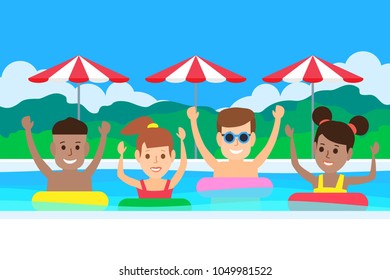 happy children in swimming pool.summer vacation