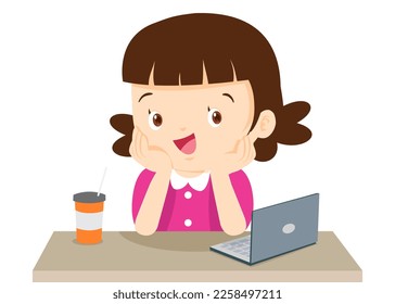 happy children thinking sitting and rest chin in hands