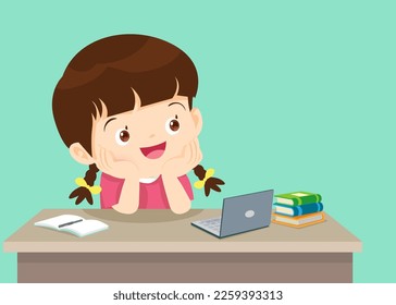 happy children thinking sitting and rest chin in hands