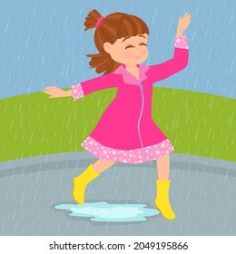 Happy children under the autumn shower
