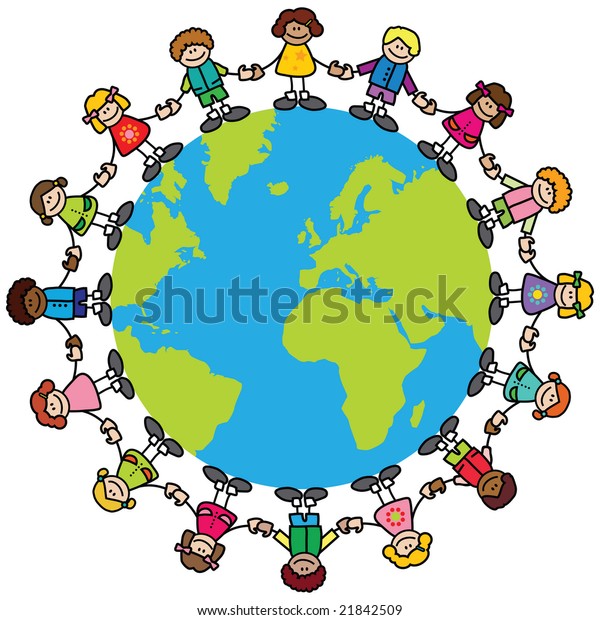 Happy Children Variety Skintones Holding Hands Stock Vector (Royalty ...