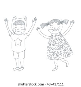 Happy children vector illustration for coloring book