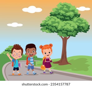 niños felices caminando al colegio