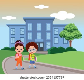 niños felices caminando al colegio
