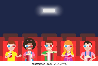 happy children watching  movie in cinema theater with 3d glasses