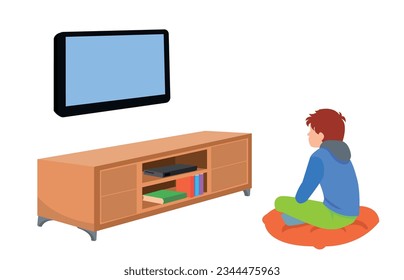 Happy children watching television together in living room