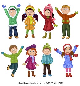  Happy Children In Winter Clothes