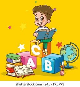 Happy Children Working and Learning vector illustration