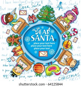 Happy children writing letters to Santa Claus. Christmas greeting card  2