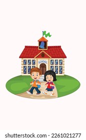 Happy childrens are come back to home from school vector design illustration.