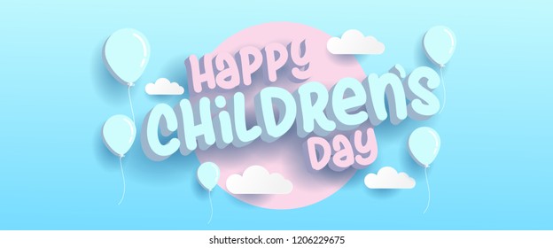 Happy Childrens Day with 3d text and pastel color