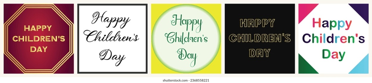 Happy Children's day with 5 Styles Gold Black White Green and Mix Color, Vector Illustration Abstract Gradient Editable Background image