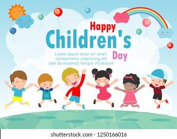 Afiche de fondo del día de los niños felices con feliz ilustración portadora infantil