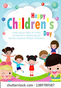 Afiche de fondo del día de los niños felices con feliz ilustración portadora infantil