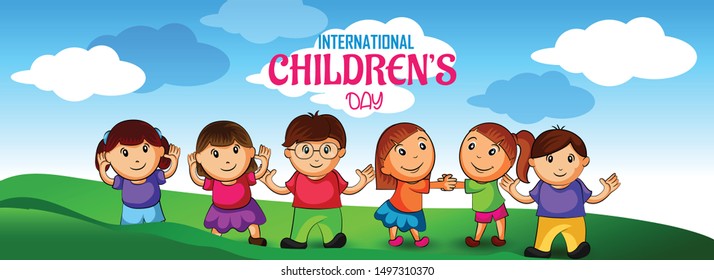 Happy children's day background poster with happy kids illustration