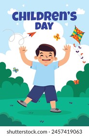 Happy Kindertag Hintergrund Poster mit Happy Kids Vektorillustration