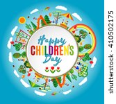 Happy childrens day background. Vector illustration of Universal Children day poster. Greeting card. Flat. Round frame. 