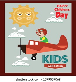 Happy Children's Day Background. Vector Illustration Of Universal Children Day Poster. Greeting Card. Flat. Round Frame. - Vector