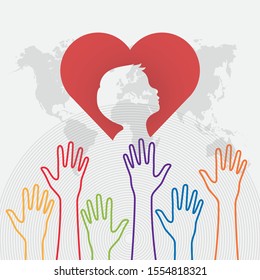 Happy childrens day background. Vector illustration of Universal Children day poster. Greeting card. Flat. Round frame.