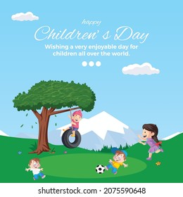 Happy children's day banner design template. 