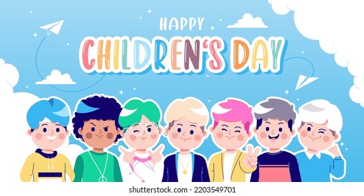 Happy Childrens Day Banner Design Illustration Template