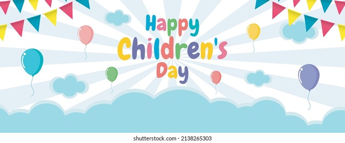 Happy children's day banner Template background, advertising brochure, your text, flat Funny cartoon isolated vector Illustration