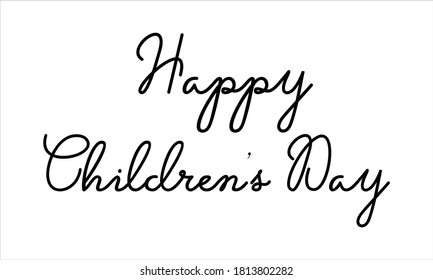 happy children's day Black script Hand written thin Typography text lettering and Calligraphy phrase isolated on the White background 